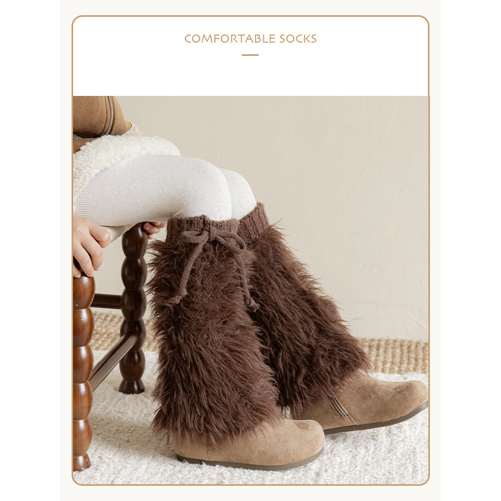 ถุงเท้าแบบตุ๊กตาหนามากสำหรับฤดูหนาว สีน้ำตาลอบอุ่นและแฟชั่น - รูปที่ 4