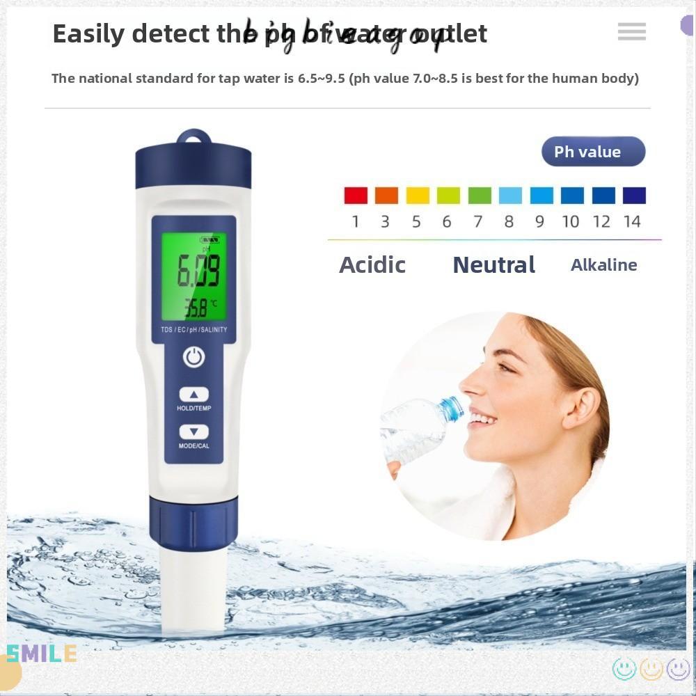 BIGBAEEP Digital TDS Meter, 5 in 1 Multi-Parameter เครื่องทดสอบคุณภาพน้ํา, หน้าจอเรืองแสงขนาดใหญ่ TD