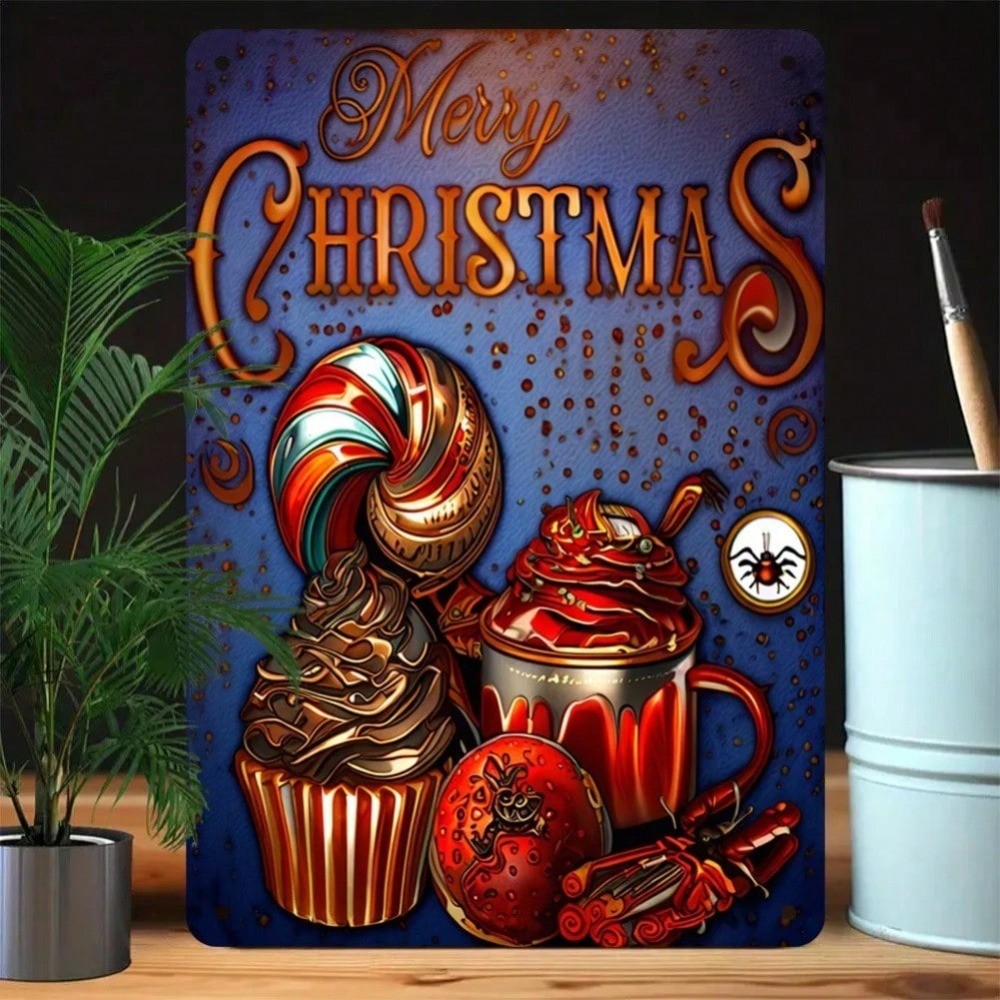 Vintage Aluminium "Merry Christmas" ป้ายอารมณ์ขัน 7.87x11.81" - Garden Home Bar ตกแต่งวันหยุด, ของขว