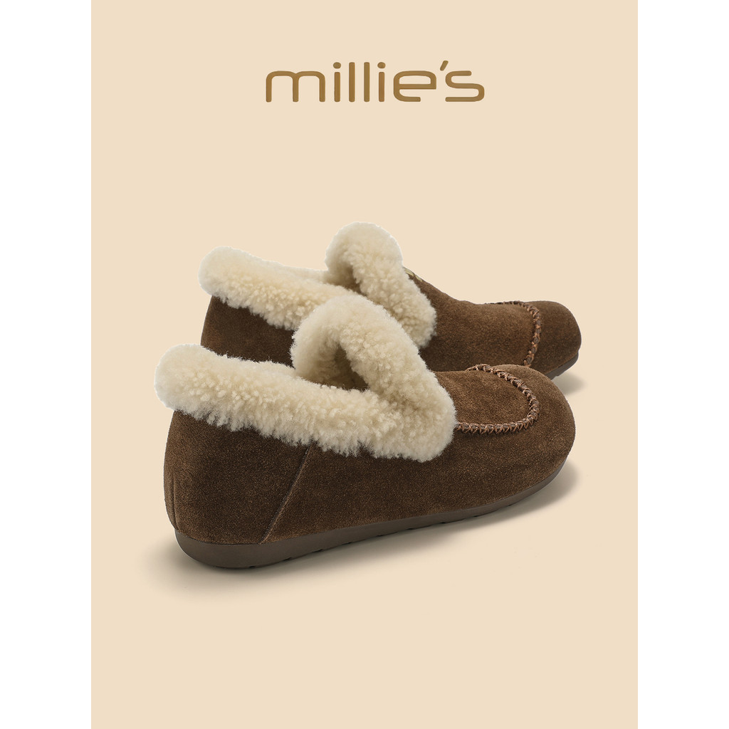 Millies Miaoli รองเท้าผู้หญิงเย็บ Niche แฟชั่น Suede Slip-On ส้นหนารองเท้าไม่มีส้น 2026 สไตล์ใหม่ Q