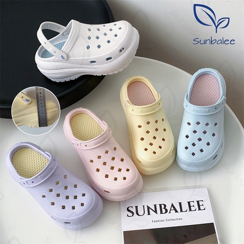 SUNBALEE 🩵 SUN8694 รองเท้าหัวโตสีพื้น ไม่มีตัวติด รองเท้ารัดส้น สวมใส่สบาย สไตล์เกาหลี งานยาง