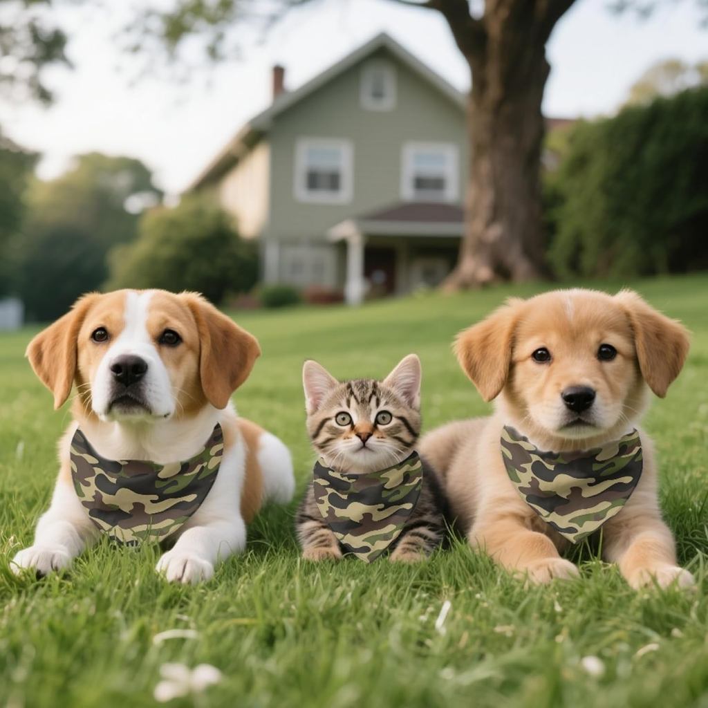 Jeiento Green Camo Dog Bandanas Halloween Dog Bandana, Holiday Bandana Adjustable Triangle Bibs Hand