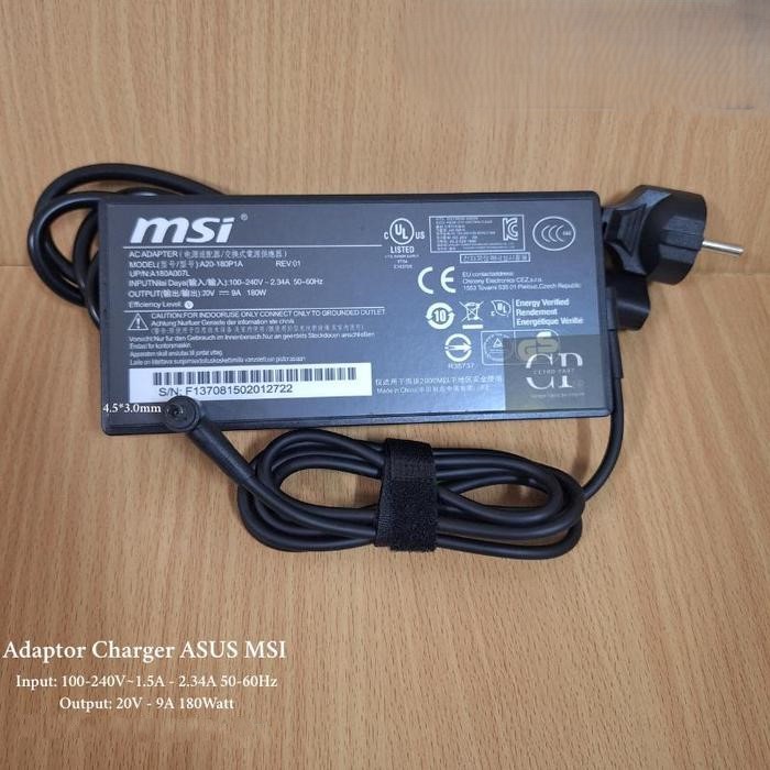 MSI GF67 GF66 20V - 9A 180Watt อะแดปเตอร์ชาร์จแล็ปท็อปพอร์ต Dc 4.5*3.0 มม.
