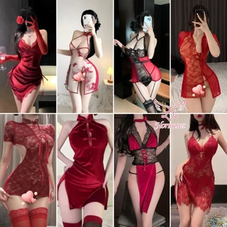 Hormones💖💖sexy สีแดง สไตล์จีน กี่เพ้า สายเอี๊ยม กระโปรงสั้น มีให้เลือกหลายสไตล์ ด้านข้าง การออกแบบแบบกลวง