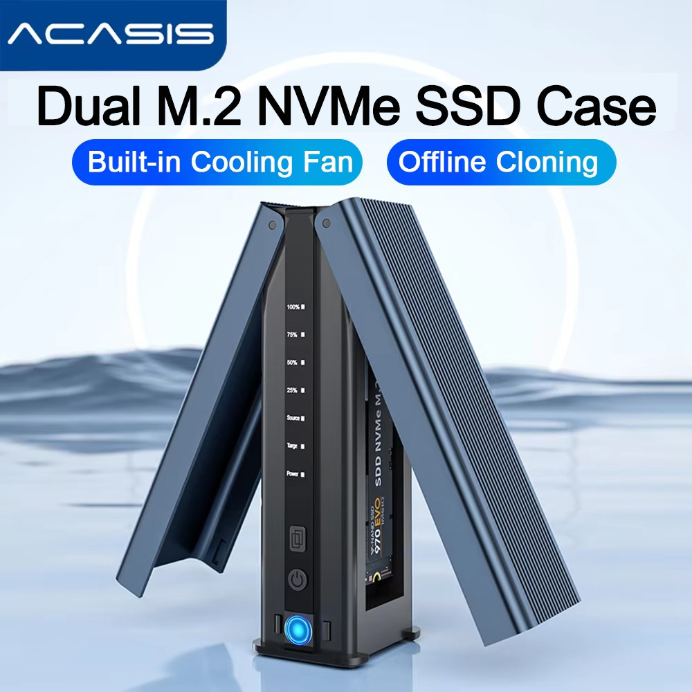 ACASIS 10Gbps Dual Bay M.2 NVME SSD Enclosure กรณีพัดลมสําหรับ 2230/42/60/80 SSD Docking Station 8TB