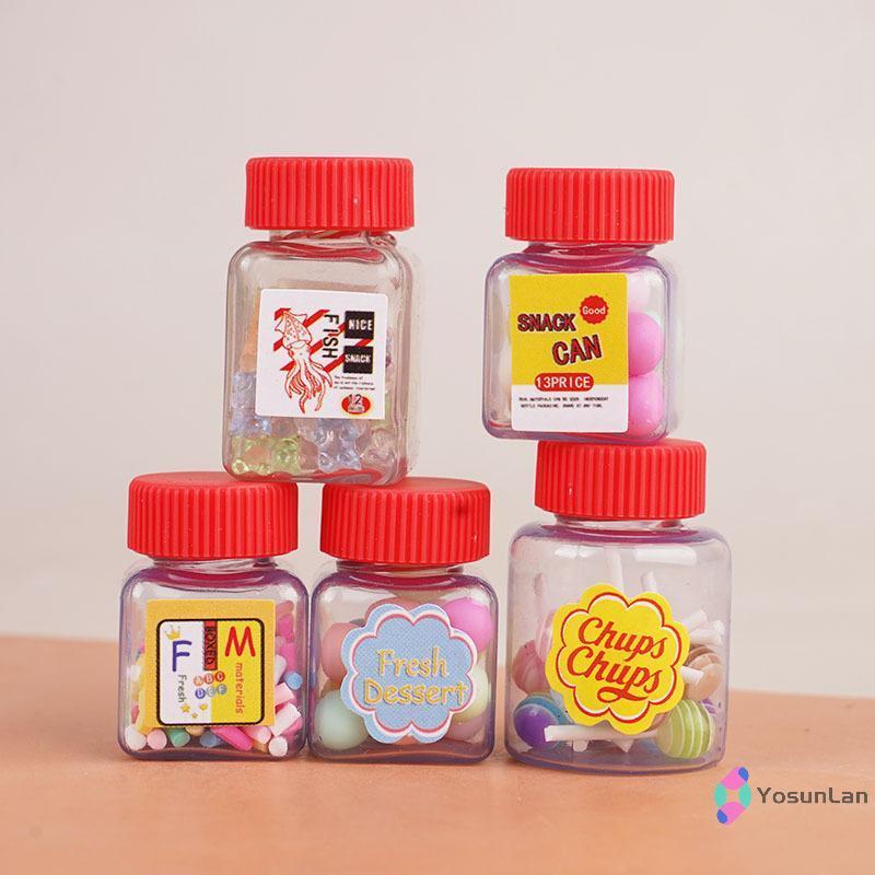 YosunLan] 10 ชิ้น 1/12 ตุ๊กตาจําลองขนมขบเคี้ยว Jar Candy Jars ตุ๊กตา Miniature ห้องครัวขวดเปล่าตกแต่งแกล้งทําเป็นเล่นใหม่