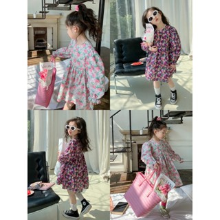ชุดเดรสเจ้าหญิงหวานๆสไตล์เกาหลี ชุดเดรสแขนยาว ลายดอกสำหรับเด…
