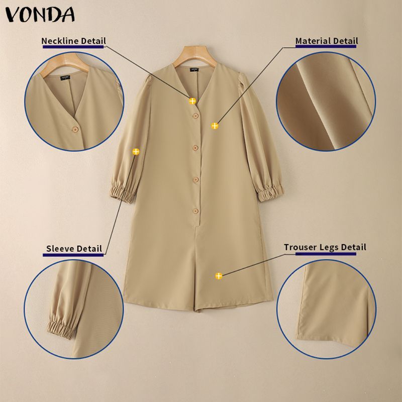 Vonda بلوزة نسائية كورية سادة بياقة V نصف كم — صورة 8