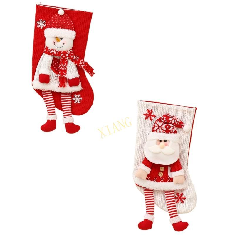 XGB Textured Knit Festive Hanging Stocking สําหรับวันหยุดตกแต่ง Candy Stripe Design