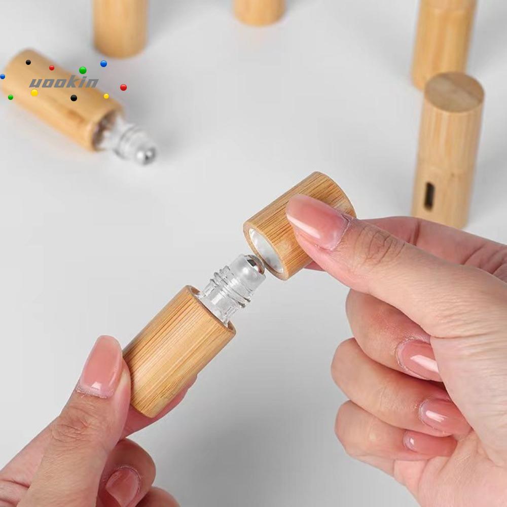 UOOKIN ม้วนไม้ไผ่บนขวด,พร้อมลูกกลิ้งสแตนเลสมินิขวดลูกกลิ้ง,ของขวัญชุดเดินทาง 3ml/5ml/10ml/15ml ขวดรี