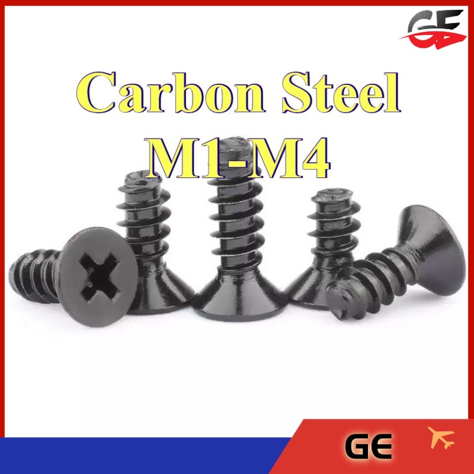 KB cross countersunk หัวหางแบน self-sting สกรูของเล่นเหล็กคาร์บอนสีดํา, สกรูไฟฟ้า M1-M4GE-MB