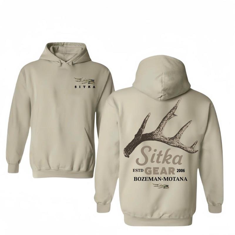 ฮู้ดดี้/เสื้อยืด Sitka_Gear โลโก้เขากวางพร้อมฮู้ดดี้/เสื้อยืด Bozeman Montan สไตล์วินเทจ เสื้อยืด/ฮู