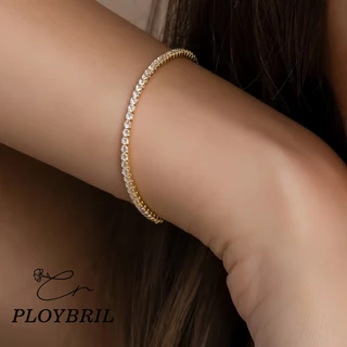 PLOYBRIL ญี่ปุ่นสไตล์เกาหลีประณีตเงา3มิลลิเมตรเพทายฝังสร้อยข้อมือเหล็กไทเทเนียมสร้อยข้อมือรักษาสี S018
