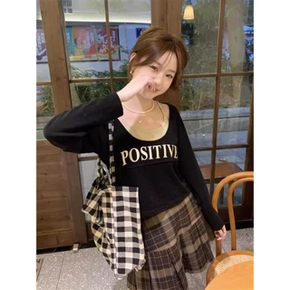 Solovely ผู้หญิง ผ้าฝ้าย เสื้อ สไตล์เกาหลี พิมพ์ลาย หลวม แขนยาว เสื้อยืด
