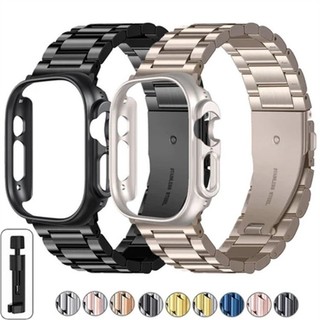 เคส พีซี + สายโลหะสแตนเลสสําหรับ แอปเปิล ดู 46 มม. 42 มม. 44 มม. 45 มม. 41 มม. 40 มม. ล สายสแตนเลส ชุด 11 10 9 8 7 6 กับ 5 4