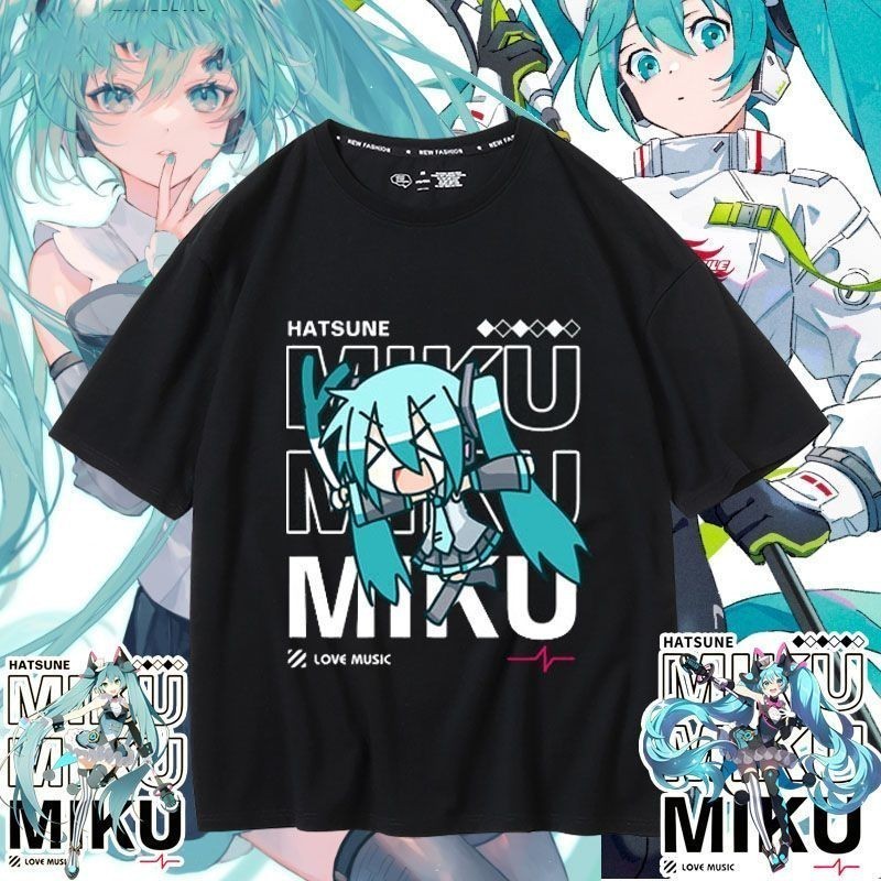 S-5XL Hatsune Miku เสื้อยืด Unisex Cotton Solar System น่ารักรอบคอด้านบน S-5XL