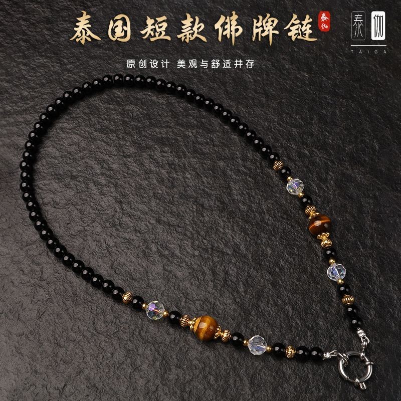 สร้อยคอมากกว่าวัสดุ สไตล์ไทย พระพุทธรูปโซ่คริสตัลอาเกต โบราณ ทำจากโลหะสแตนเลส NFG25