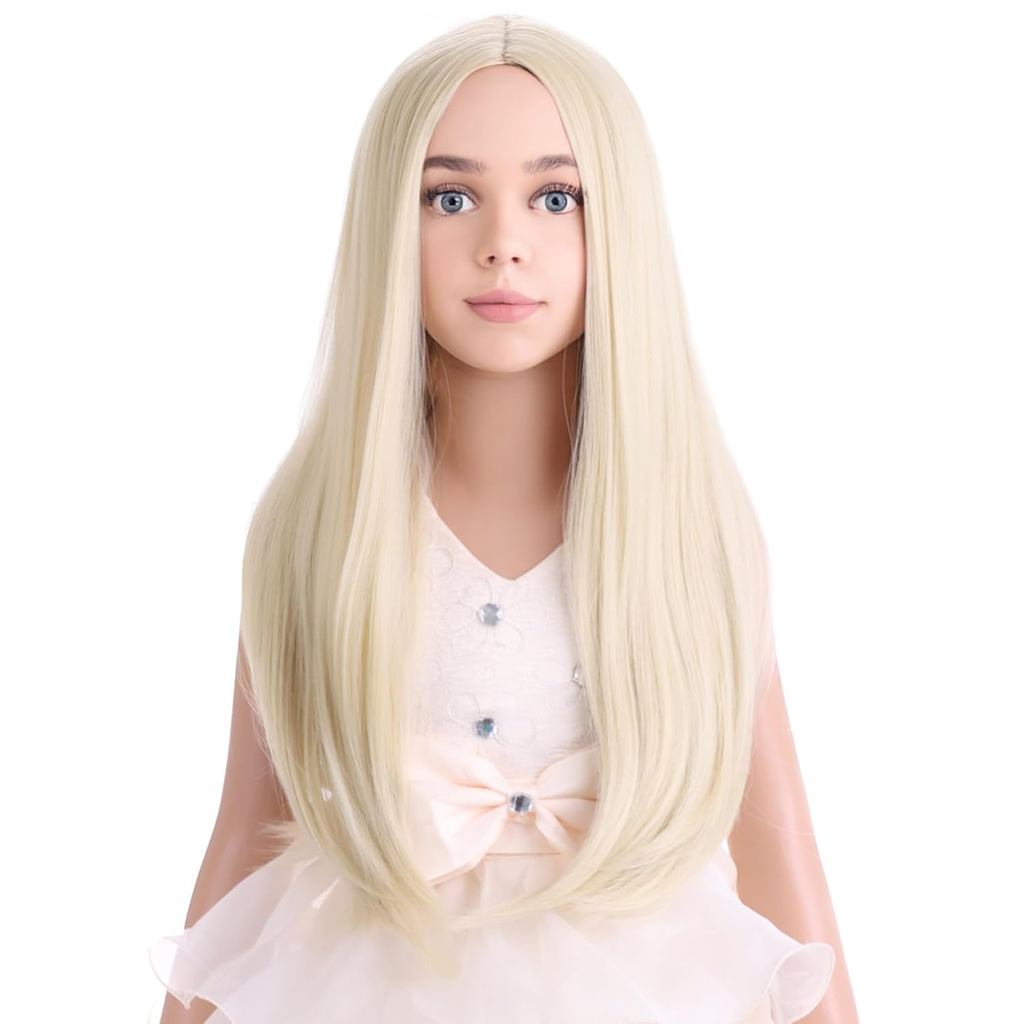 Kids Blonde Wig Long Straight Wig Girls Wig Blonde Child Wig Heat Resistant Synthetic Wig with Wig C