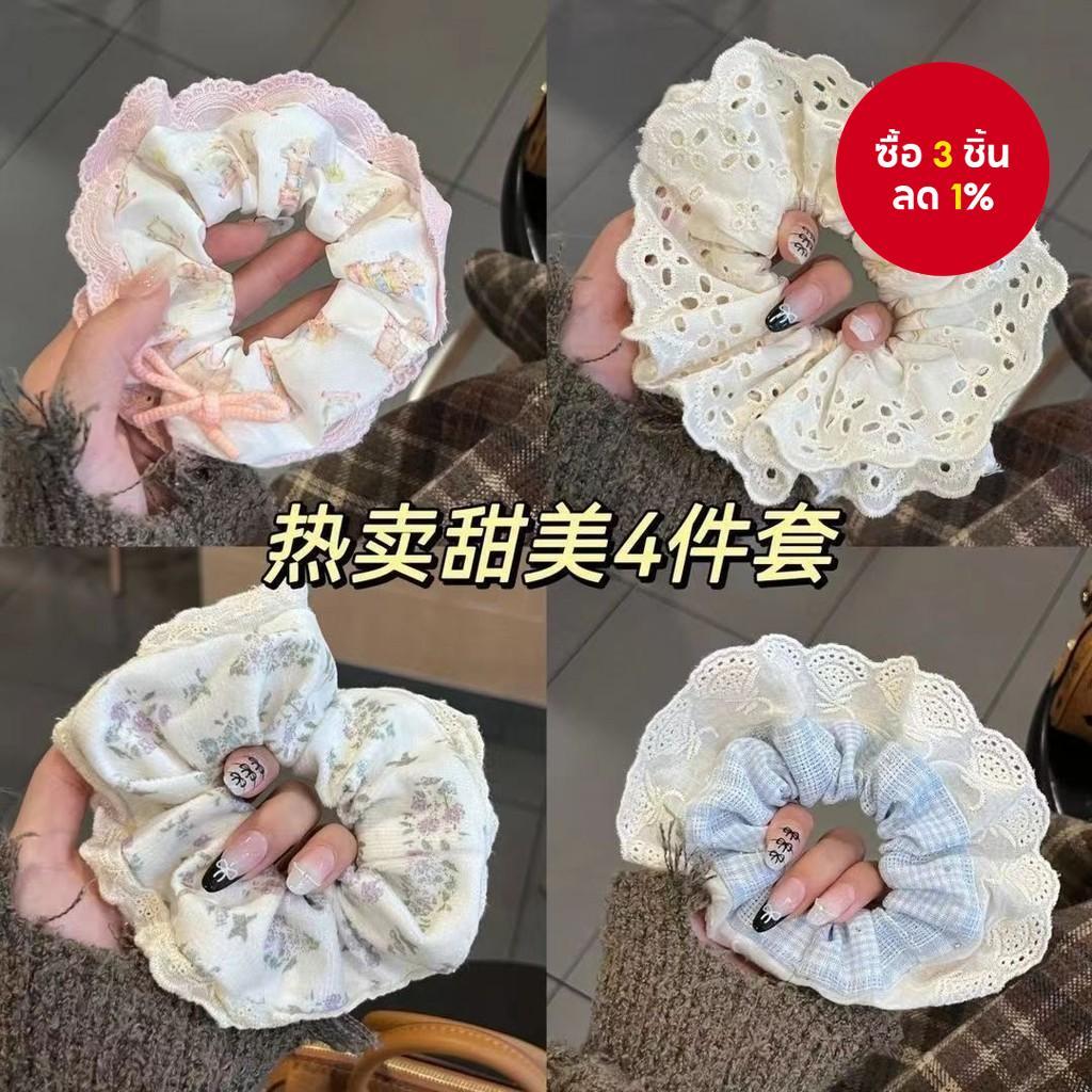 ยางรัดผมสไตล์นางฟ้าหวานสําหรับผู้หญิงสาวลูกไม้และผ้าฝ้ายผูกผมนุ่มยืดหยุ่นอุปกรณ์ผมหางม้า