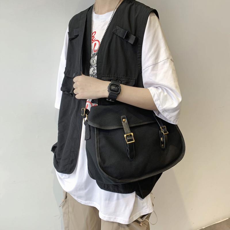Retro Messenger Bag ผ้าใบกระเป๋า Minimalist ขนาดใหญ่-ความจุ Messenger กระเป๋าสะพาย