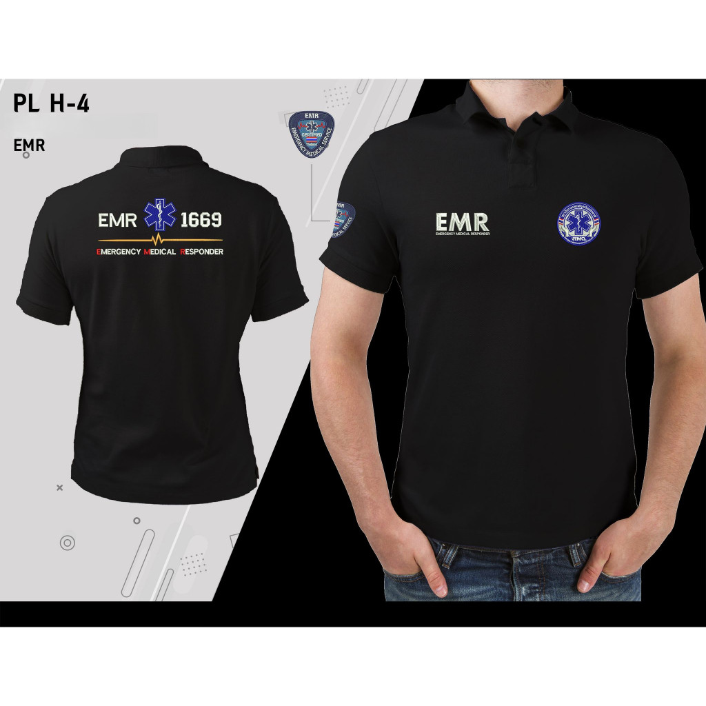 เสื้อพิมพ์ลายแบบ Polo H-4 EMR Rescue Pattern ทำจากผ้าฝ้าย 100%, คอตกรอบ, แขนสั้น และเหมาะสำหรับทุกเพศ ขนาดตั้งแต่ S ถึง 3XL