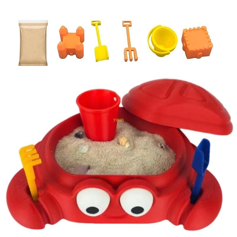 Youn Mini Crab Sandbox พร้อมฝาปิด-โต๊ะ Zen Garden Kit ผู้ใหญ่ Sensory Sandscape พร้อมแม่พิมพ์ทราย MI