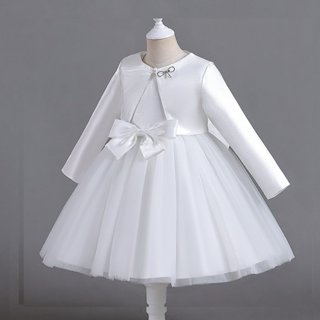 Gd3991- พร้อมส่งจากไทย ชุดออกงานเด็กหญิงสีขาว+เสื้อคลุมแขนยา…