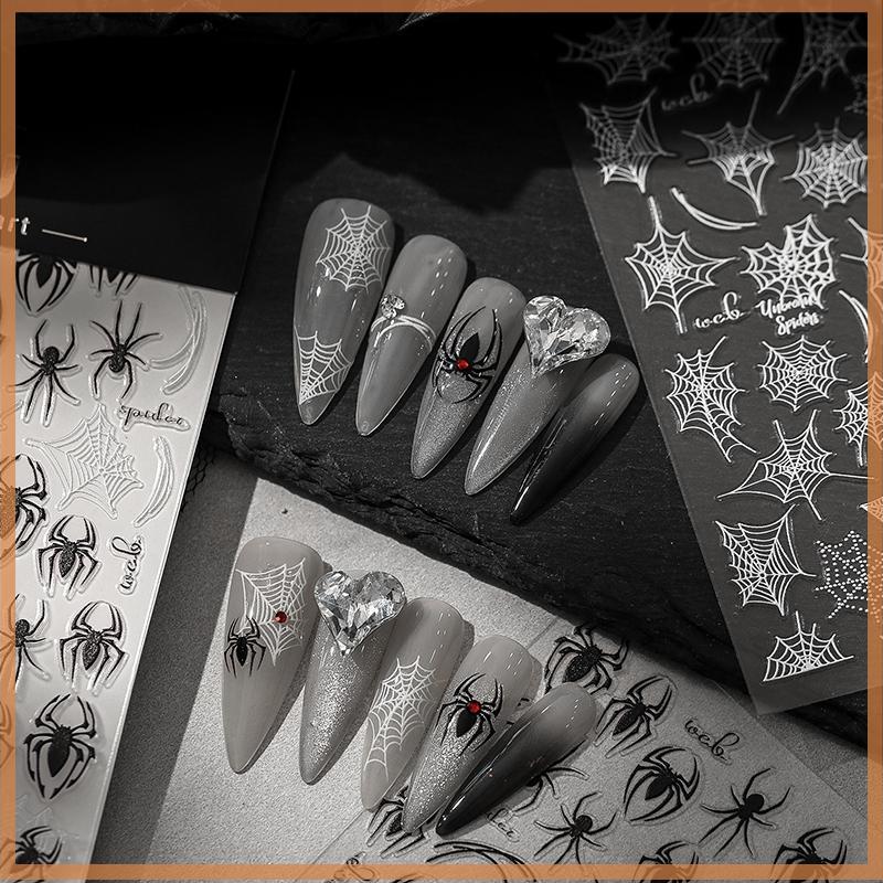 [Further] 1 แผ่น 3d Spider Self กาวสติกเกอร์เล็บ Spider Web Nail Art Decals สําหรับตกแต่งเล็บ [TH]