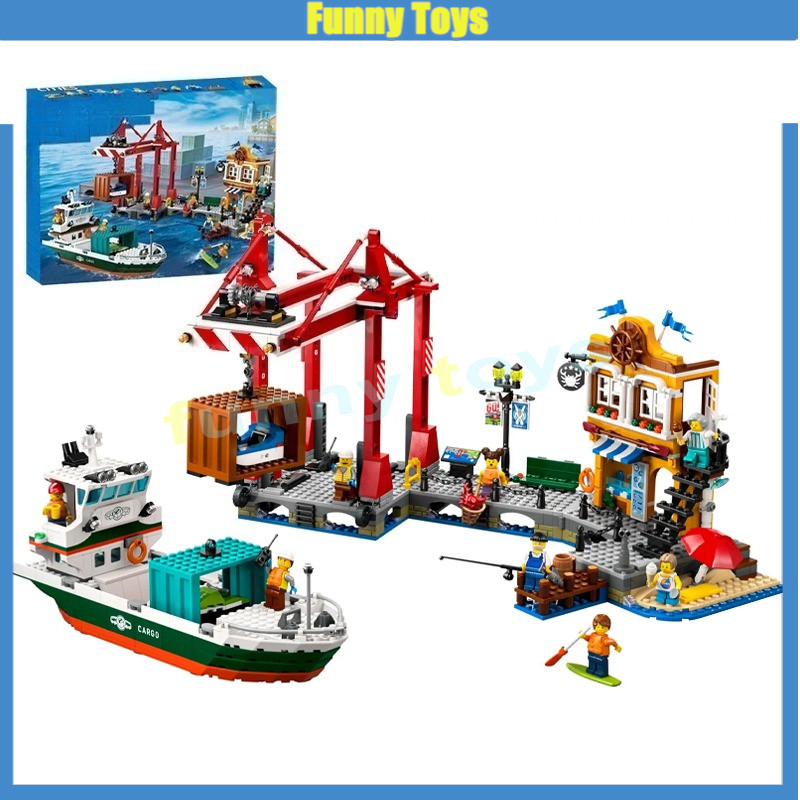 60422,ท่าเรือ,อาคารบล็อกซีพอร์ตและขนส่งสินค้าฉากเมืองอิฐของขวัญของเล่นสําหรับเด็กชายและเด็กหญิง
