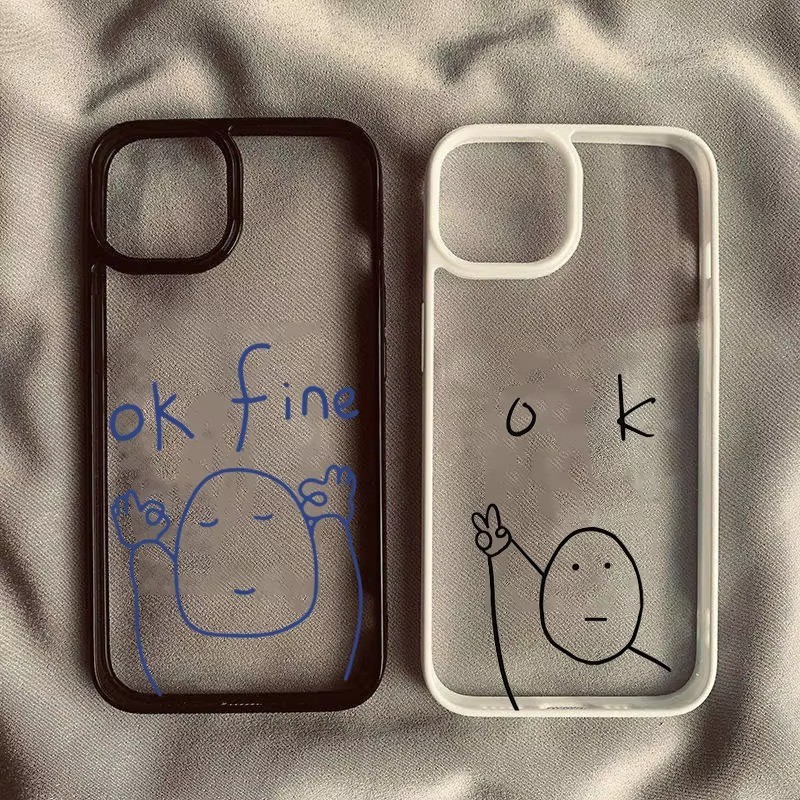ปลอกสําหรับ Samsung S24 S25 Ultra S24 S23 FE S23 S22 S21 Plus S20 S21 FE น่ารักการ์ตูน OK Fine Slogan Clear Cover