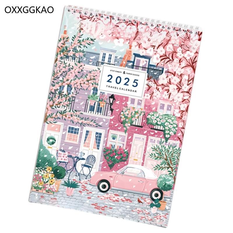 OXXGGKAO 2025 Travel Journey Calendar 2025 ปฏิทินแขวนผนังแบบแขวน Planner 12 เดือนปฏิเสธจากเดือนเดือน