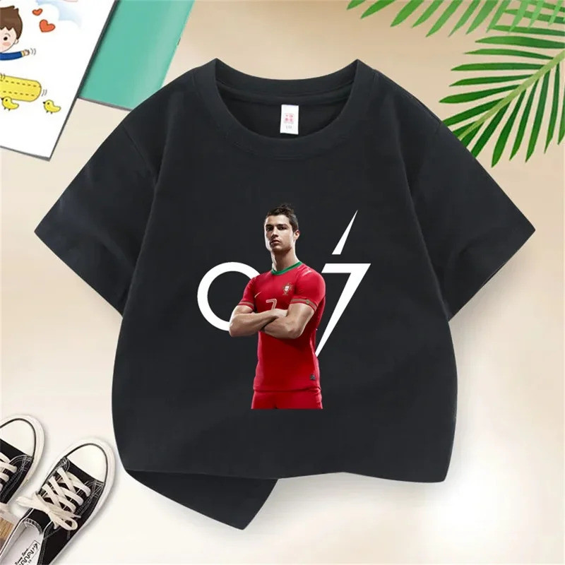 เสื้อยืดเด็ก ฤดูร้อน CR7 ฟุตบอลดาวพิมพ์ด้านบน/กางเกงขาสั้นเด็กชาย/หญิงก่อนวัยเรียน3-13ย ซันไชน์แฟชั่