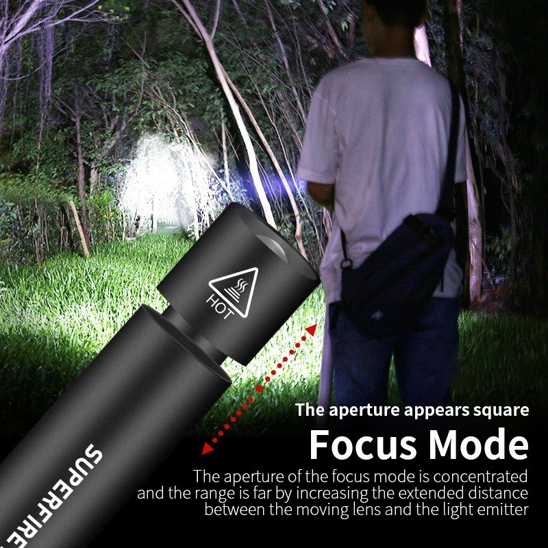 SUPERFIRE S11-F ไฟฉายซูมได้ 2W รีชาร์จได้ แบบพกพา แบบทัคติคัล สำหรับงาน แคมป์ปิ้ง เดินป่า ขี่จักรยาน ตกปลา - รูปที่ 4
