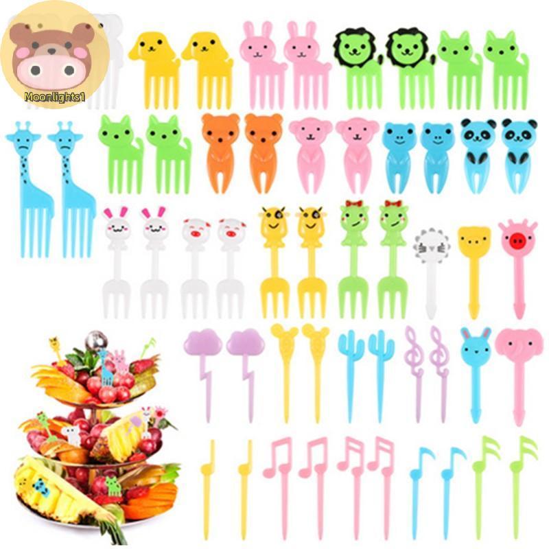 Moonlights1 สัตว์ผลไม้รูปส้อมสําหรับเด็กเด็ก DIY Mini อาหาร Picks น่ารักการ์ตูนเค้กขนมขบเคี้ยวขนมไม้