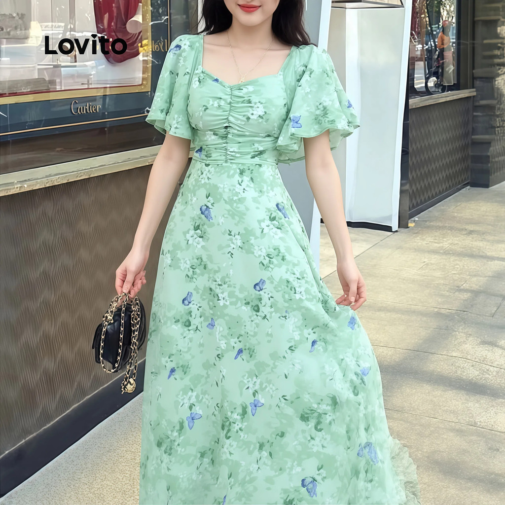 ชุดสวิงคอเหลี่ยมแขนบินจีบพิมพ์ สำหรับไซส์ใหญ่ DRB167PBD043