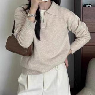 Red Berryเสื้อถักคอโปโลแขนยาวสำหรับผู้หญิง สวมใส่แบบลำลอง อเ…