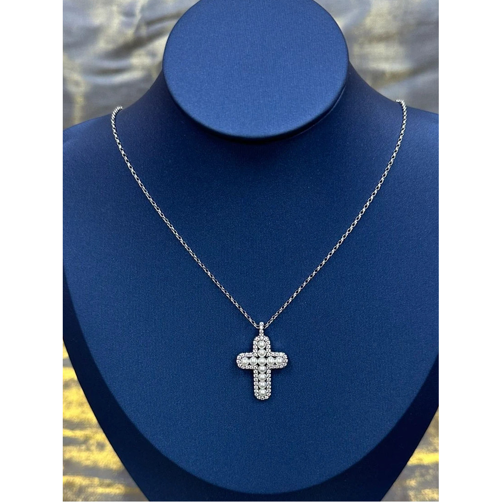 【1:1】สร้อยคอ APM  มุกคุณภาพดี ครอสสไตล์หรูหรา เครื่องประดับผู้หญิง ins /Luxury Pearl Cross Necklace