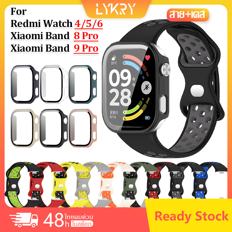 【เคส+สาย】สายนาฬิกาซิลิโคนสำหรับ Redmi Watch 6/5/4 สายนาฬิกาแบบนุ่มและระบายอากาศสำหรับ Xiaomi Band 8 Pro / 9 Pro PC กรณี