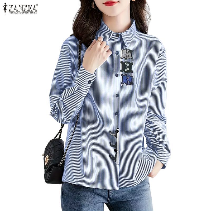 ZANZEA เสื้อเชิ้ตแขนยาวพิมพ์ลายการ์ตูนสไตล์เกาหลีสําหรับผู้หญิง