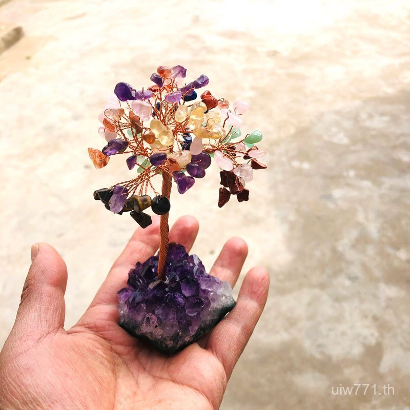 เครื่องประดับ Amethyst Cluster ไม่สม่ําเสมอหัตถกรรมฐาน Fortune Tree คริสตัลธรรมชาติคริสตัล Tree Amet