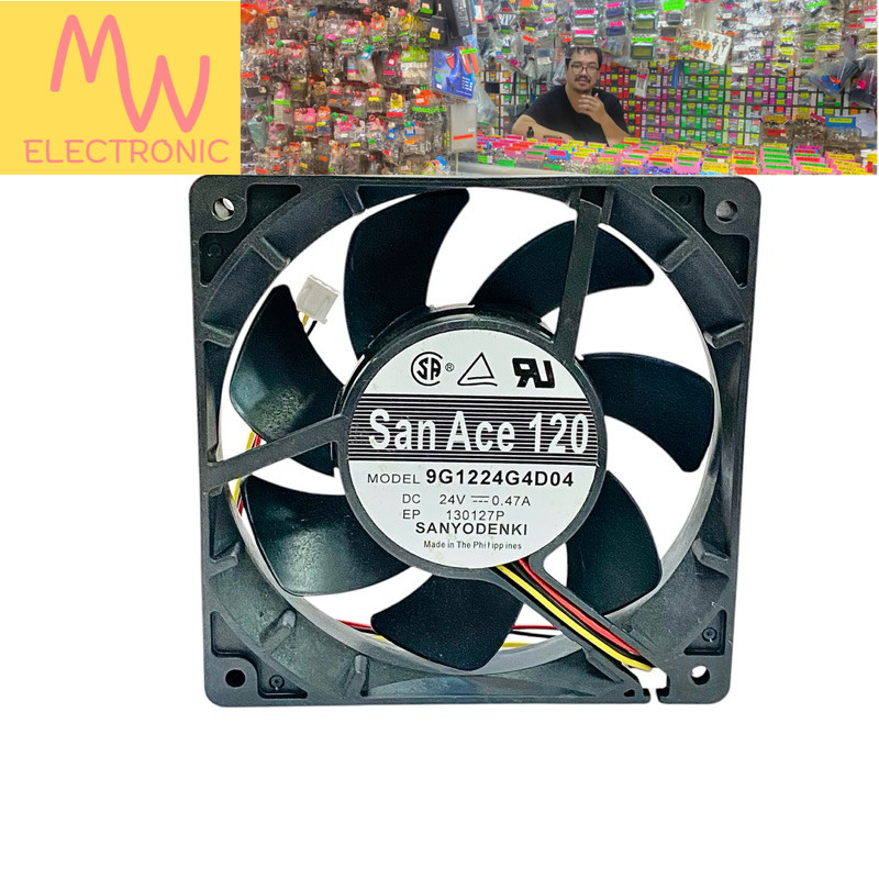พัดลม 4 1/2” San Ace 120 รุ่น 9G1224G4D04- DC24-0.47A ขนาด 120x120x25mm 3 สาย พัดลมระบายอากาศ ระบายค