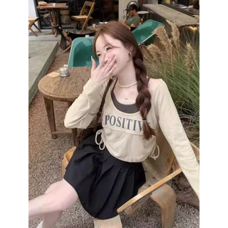 Solovely ผู้หญิง ผ้าฝ้าย เสื้อ สไตล์เกาหลี พิมพ์ลาย หลวม แขนยาว เสื้อยืด