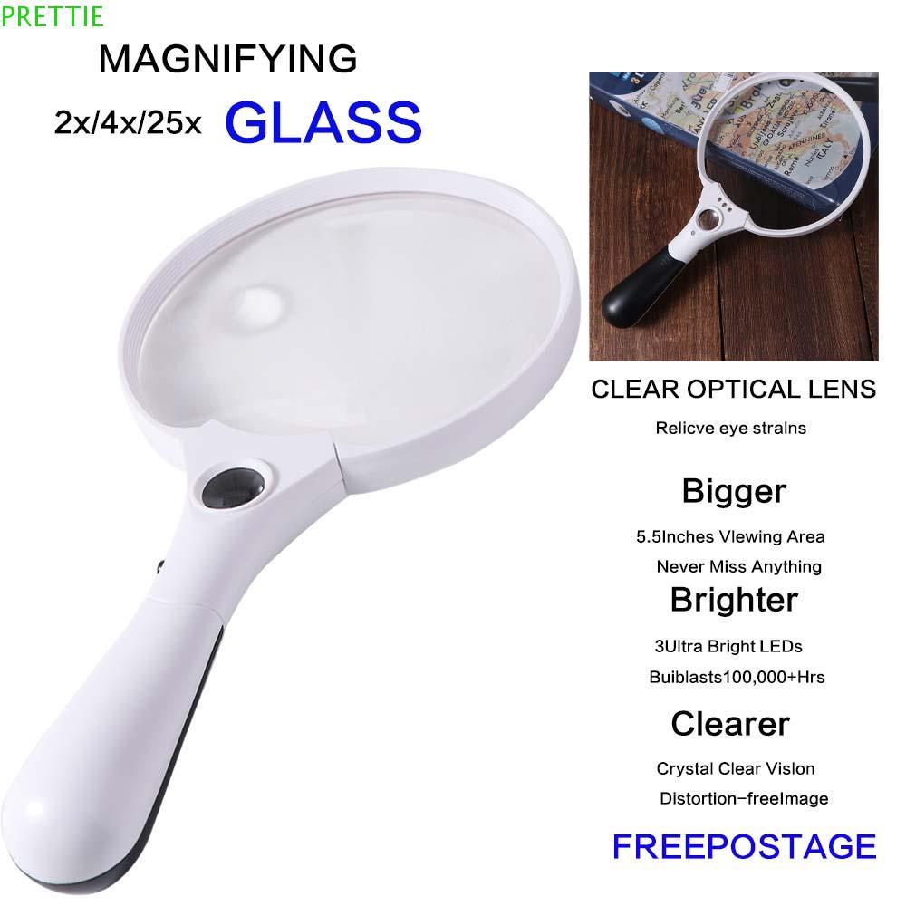 PRETTIE แว่นขยาย 25x, เลนส์ Loupe 137 มม.พร้อมไฟ 3LED แว่นขยายแบบใช้มือถือ, แบบพกพาส่องสว่างขนาดใหญ่