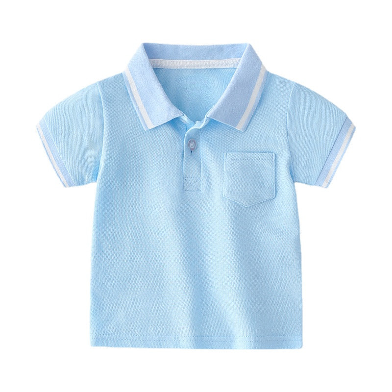 soffny เสื้อโปโลเด็กผ้าฝ้าย สีฟ้า สำหรับหนุ่มๆ สวมใส่ง่ายในฤดูร้อนและเป็นลำลอง