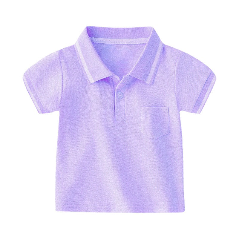 SoffnyKids เสื้อโปโลผ้าฝ้ายสำหรับเด็ก สีม่วง ใส่ได้ทั้งฤดูร้อนและลำลอง