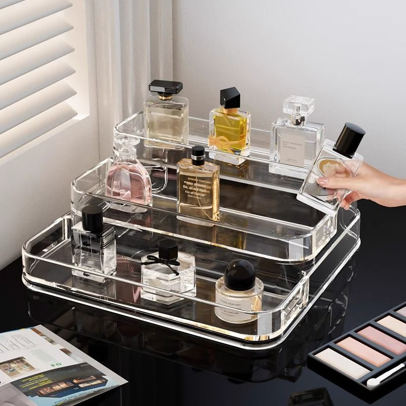 ชั้นวางน้ําหอมตั้งโต๊ะ Dresser Skin Care เครื่องสําอางบันไดกล่องเก็บจอแสดงผลอะคริลิคพรีเมี่ยมขาตั้งจ