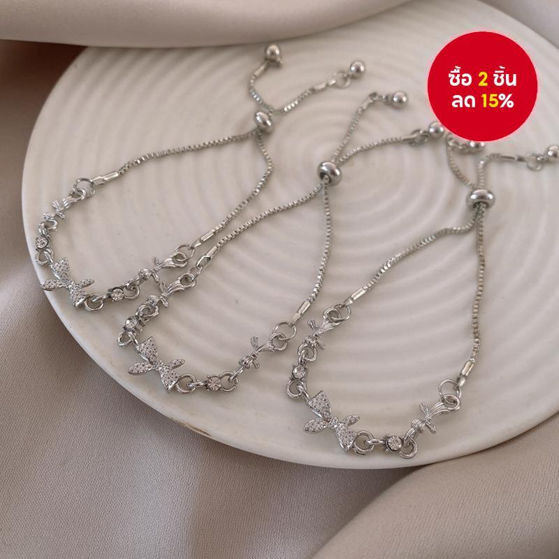 สร้อยข้อมือผีเสื้อไทเทเนียมสีเงินสําหรับผู้หญิงแฟชั่นหวานอุปกรณ์เสริมเครื่องประดับอเนกประสงค์