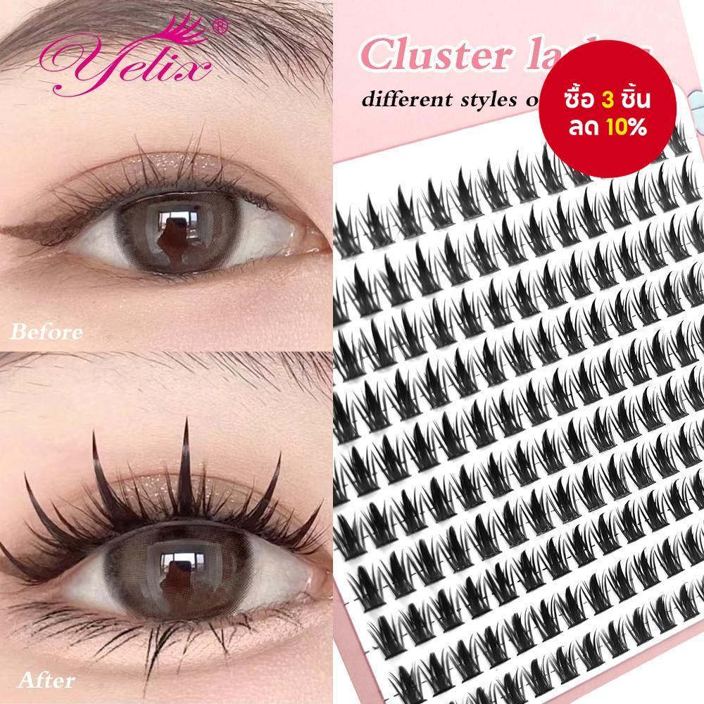Yelix 10 แถว DIY Eyelash Extensions C Curl Cl usters Lashes Lash Eyelash Extensions ปริมาณ Wispy ขนตาส่วนบุคคลคลัสเตอร์ที่บ้าน