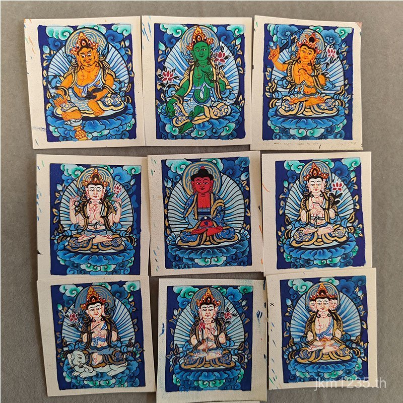 Zodiac Buddha Hand-Painted Blue Tang God of Wealth จี้ขนาดเล็ก Tangka Benming สีเขียว Tara สร้อยคอแบ