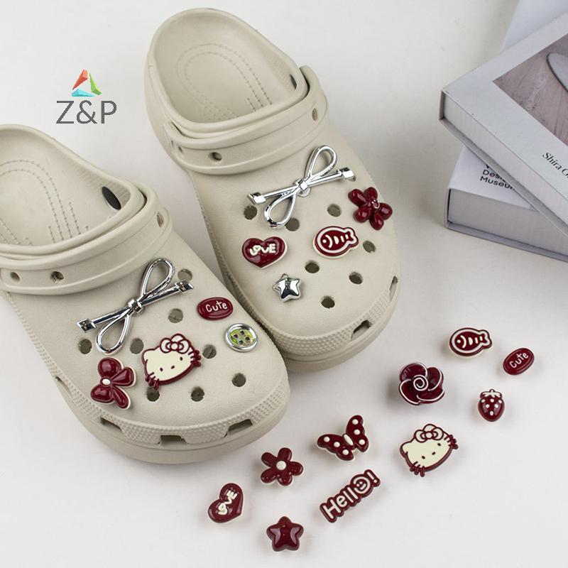 Z & P 1 ชุด DIY รองเท้าตกแต่ง Bowknot Red Series รองเท้า Charms Kit สําหรับ Clogs & รองเท้าแตะ Xmas ของขวัญ COD